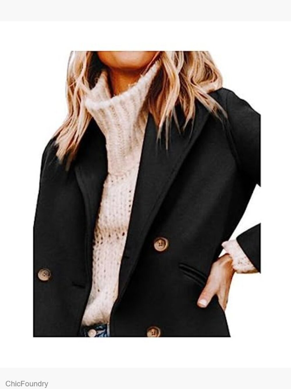 Wool Blend Double-breasted Trench Coat Notch Lapel Knee Length - Picture 2 of 4
